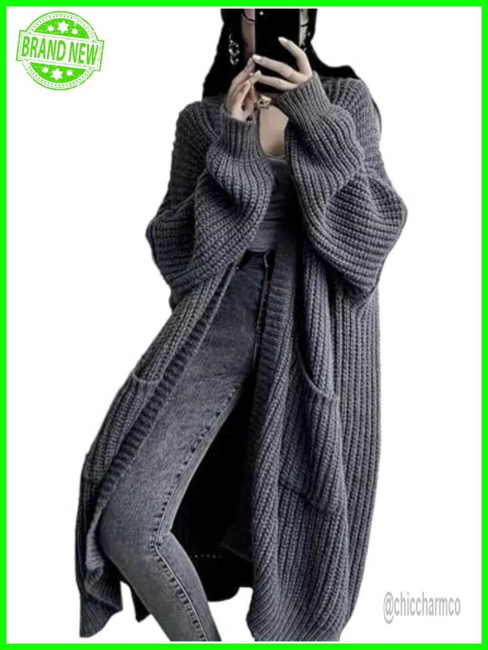 Oversized Chunky Cable Knit Long Cardigan Duster with Pockets